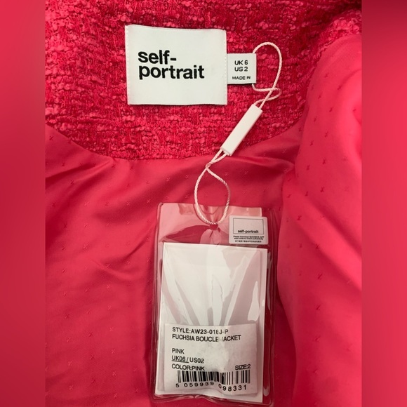 Self Portrait Boucle Tweed Cropped Jacket In Fuschia a pink NWT - Picture 10 of 11